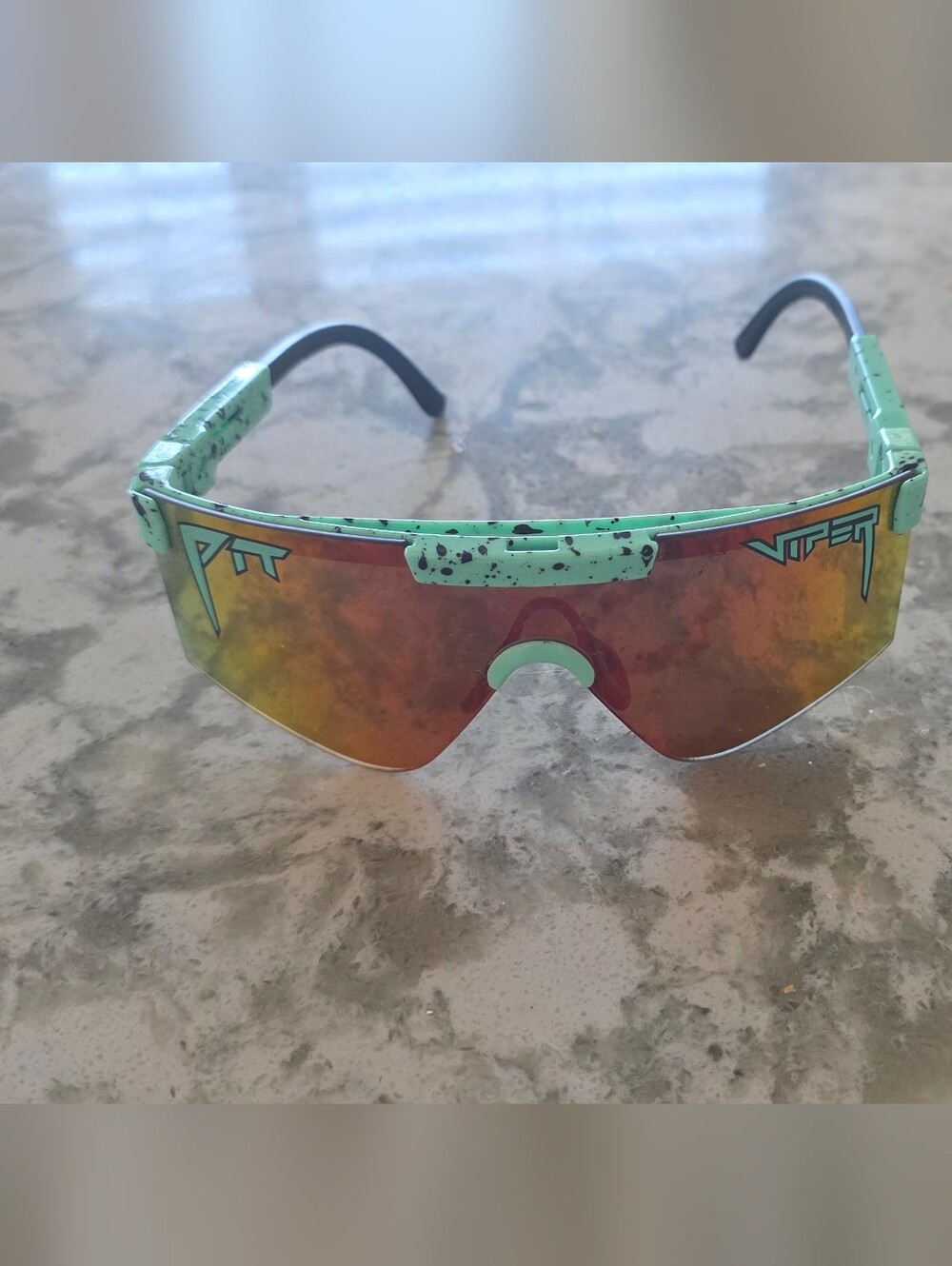Pit Viper '1993"Mint Speckle Sports Sunglasses with Red Mirrored Lens